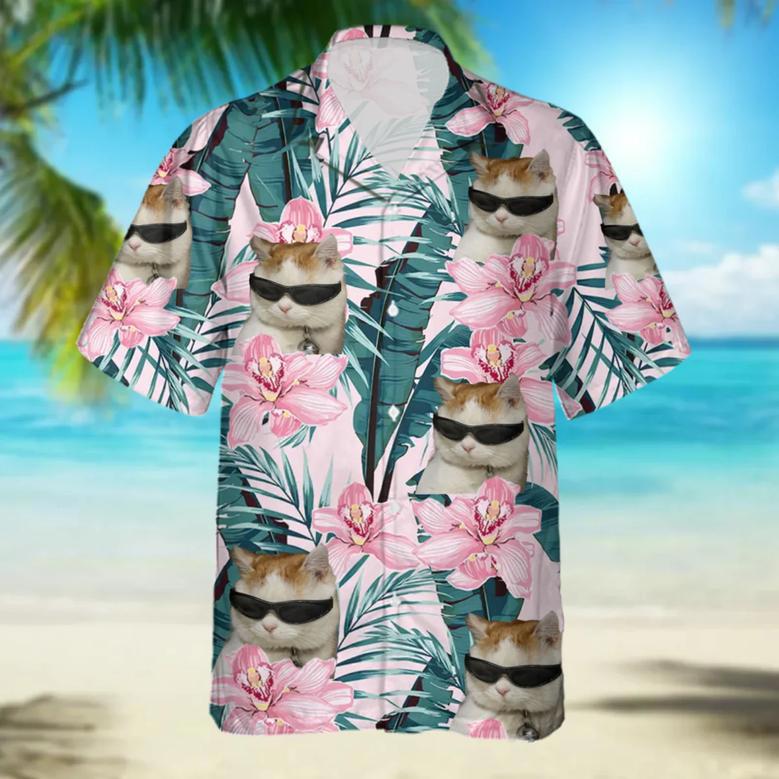 Custom Cat Photo floral Hawaiian Shirt, Summer Gift, Short Sleeve Aloha Beach Shirt, Cat Hawaiian Shirt for Men, Women