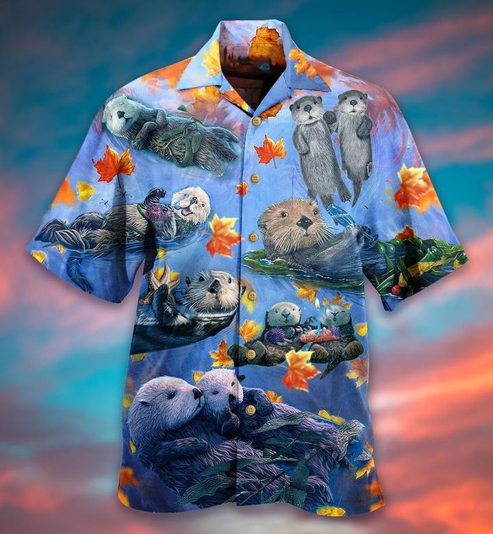 Custom Cute Otter Reading Book Hawaiian Aloha Shirts Summer Vibes Tropical Fashion for Otter Lovers