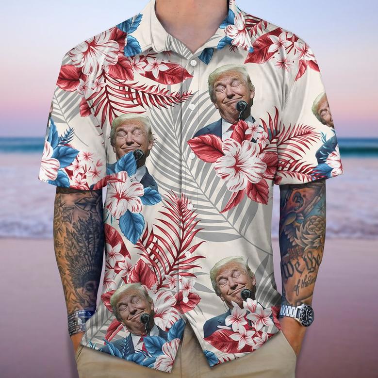 Custom Donald Trump Face Hawaii Shirt 62430, American Flag Tropical Trump Summer Shirt