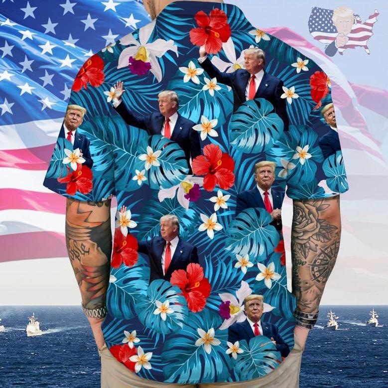 Custom Donald Trump Portrait Tropical Style Hawaii Shirt, Trump Lovers Hawaiian Shirt For Men, Women