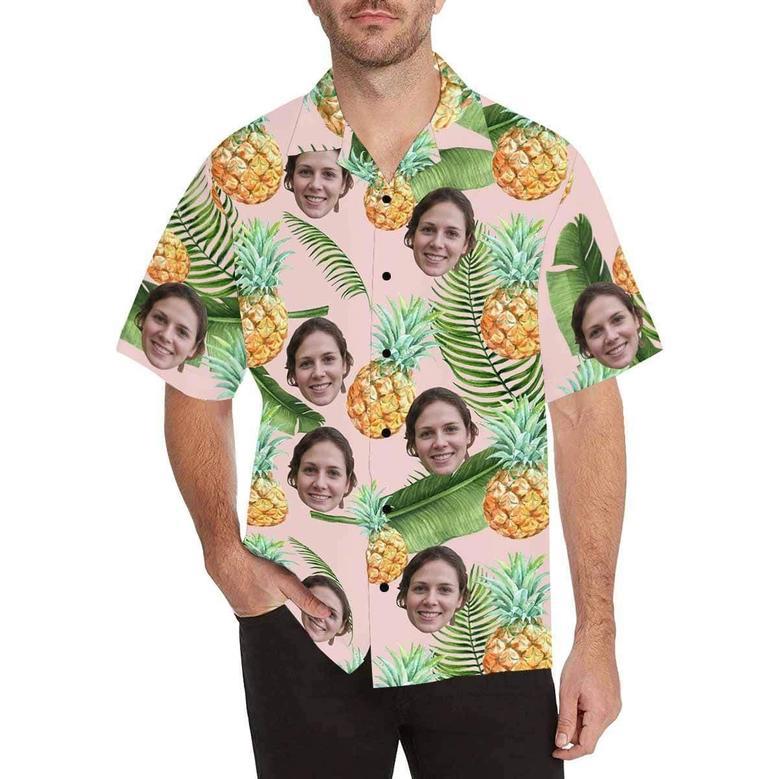 Custom Face Hawaiian Shirt Pineapple Multicolor Tropical Aloha Shirt Birthday Vacation Party Gift for Boyfriend or Husband