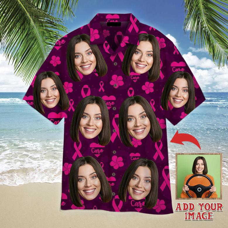 Custom Face On Breast Cancer Ribbons Awareness Custom Hawaiian Shirt, Personalized Hawaiian Shirts, Custom Photo Hawaiian Shirt