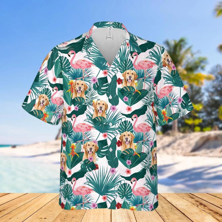 Custom Flamingo Hawaiian Shirt with Pet Face, Personalized Dog Hawaiian Shirts from Photo, Annyversary Gift