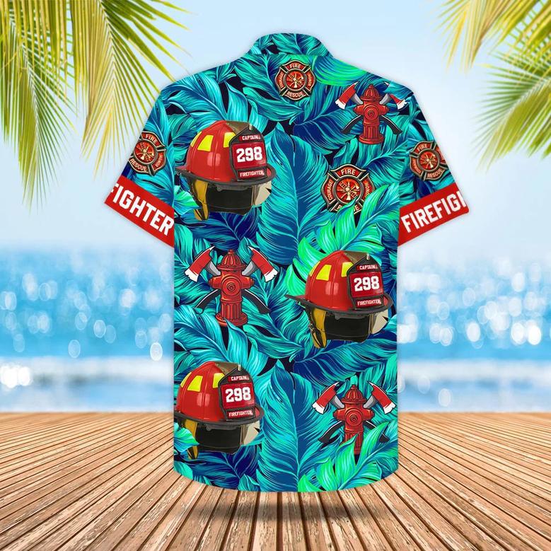 Custom Hawaiian Shirt Gift For Firefighter Personalized Gifts For Fireman Firefighter Helmet Tropical Pattern Hawaiian Shirt