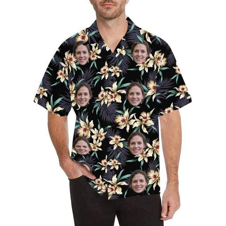 Custom Hawaiian Shirt with Face Best Couple Gift Flower Parrot Face Shirt Personalized Hawaiian Shirts Birthday Party Gift