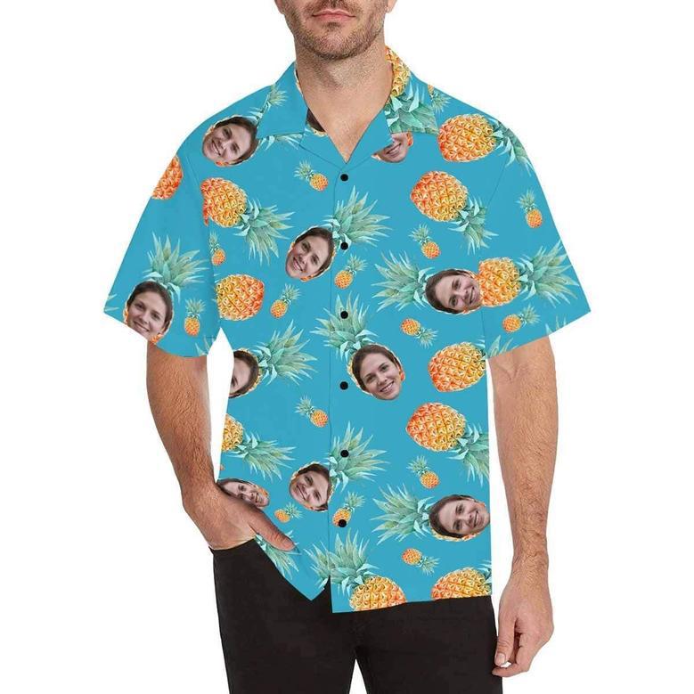 Custom Hawaiian Shirts with Face Design Your Own Hawaiian Shirt Blue Pineapple Gift for Men Women