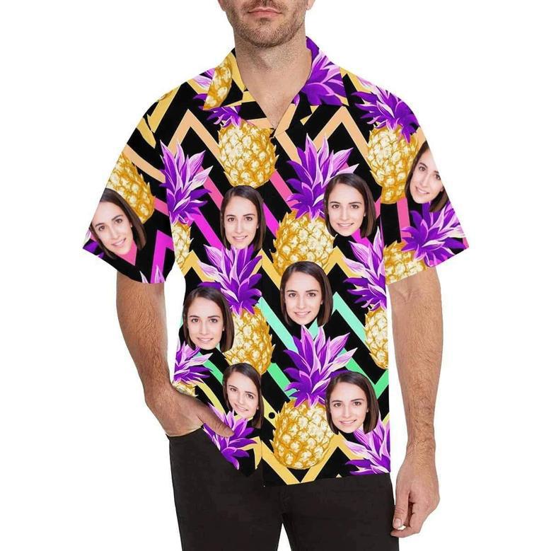 Custom Hawaiian Shirts with Face Design Your Own Hawaiian Shirt Blue Pineapple Gift for Men Women