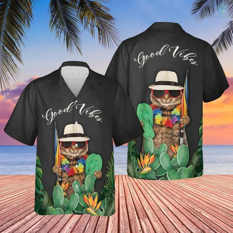 Custom Image Cat Good Vibes Hawaiian Shirt, Hawaiian Shirts for Men Women, Upload Photo Pet Shirt