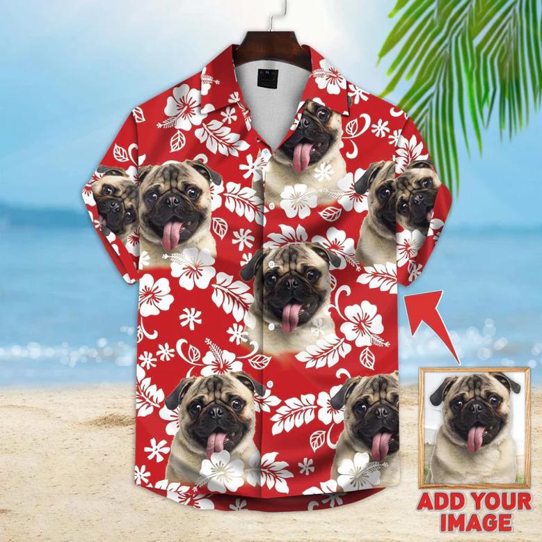 Custom Image Dog Leaves & Flowers Pattern Short-Sleeve Hawaiian Shirt Mint Color, Gift for Men Women, Hawaiian Shirt for Dog Lover