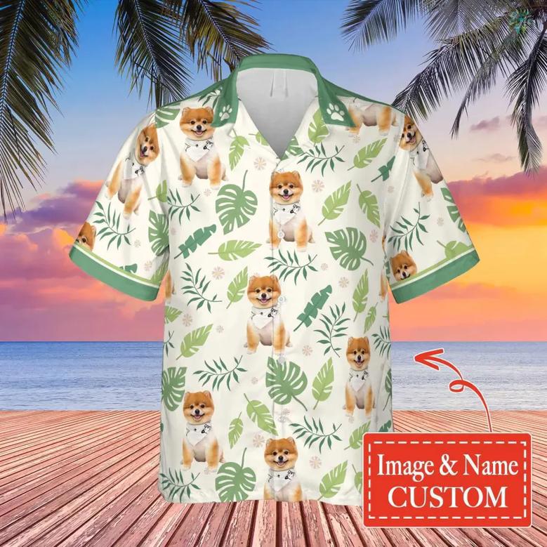 Custom Name And Image Dog Summer Hawaiian Shirt, The Dog and The Leaves Shirt, Gift for Men Women, Idea Gift for Dog Lover