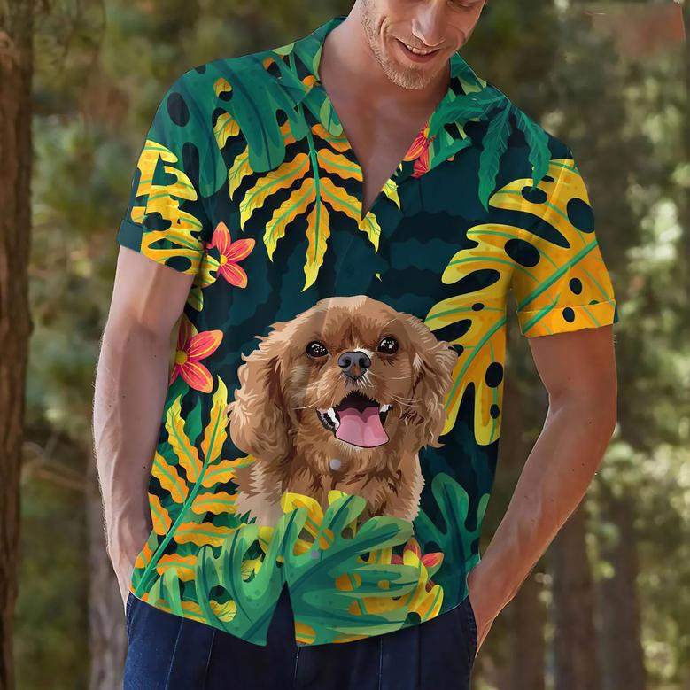 Custom Pet Hand-Painting Hawaiian Shirts For Men, Hawaiian Outfit For Couple, Dog Hand-Painted on Hawaii Shirt