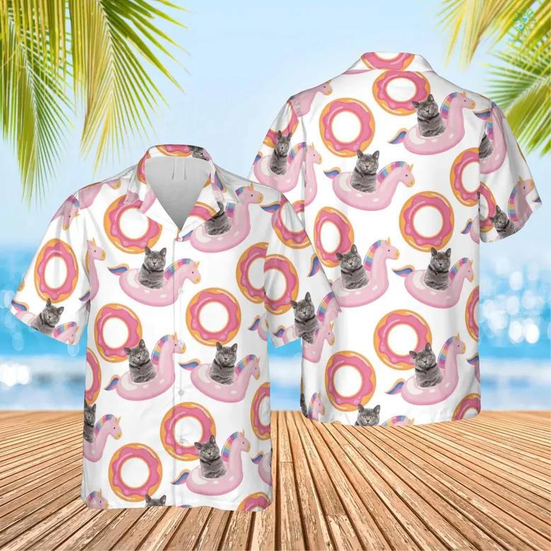 Custom Photo Cat Summer Shirt Beach Hawaiian Shirt, Summer Vacation, Unicorn Swim Float Hawaiian Funny