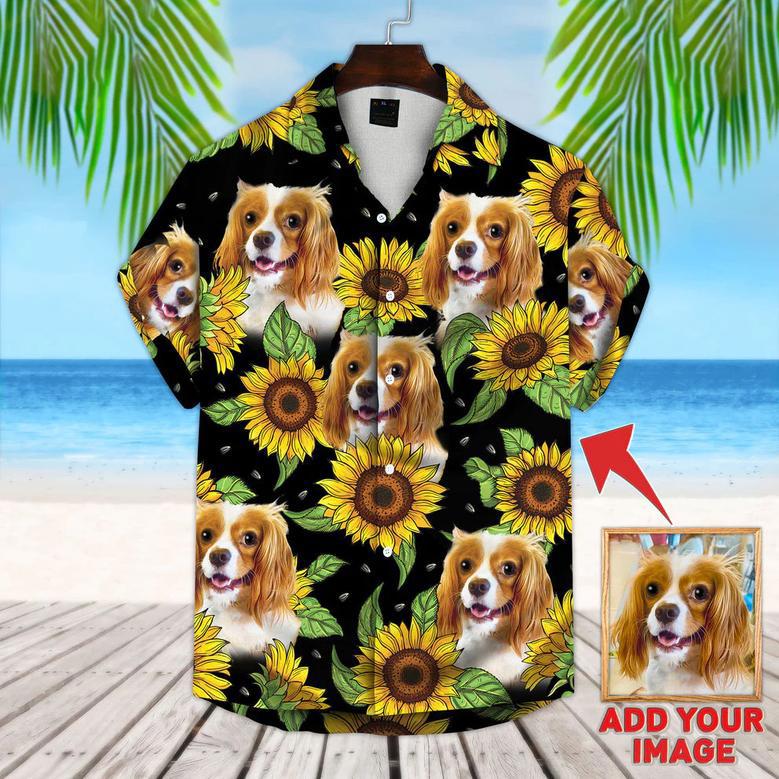 Custom Photo Dog Sunflower & Green Pattern Short-Sleeve Hawaiian Shirt, Perfect Shirt for Dog Lovers