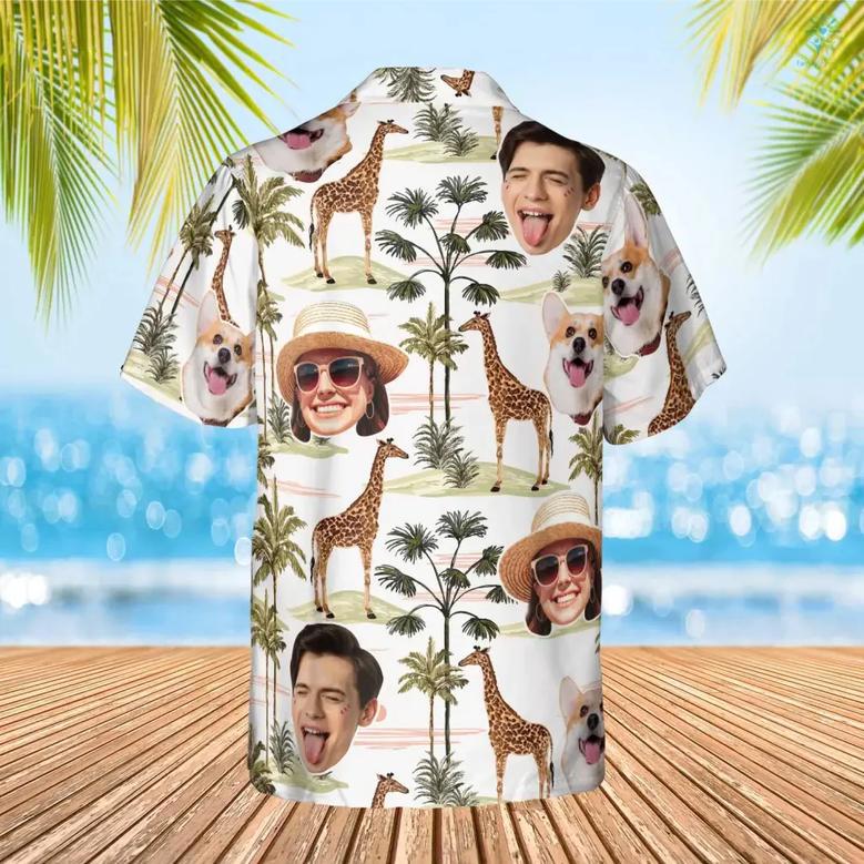 Custom Photo Family Funny Giraffe Palm Tree Hawaiian Shirt, Custom Hawaiian Shirt, Gift for Men Women