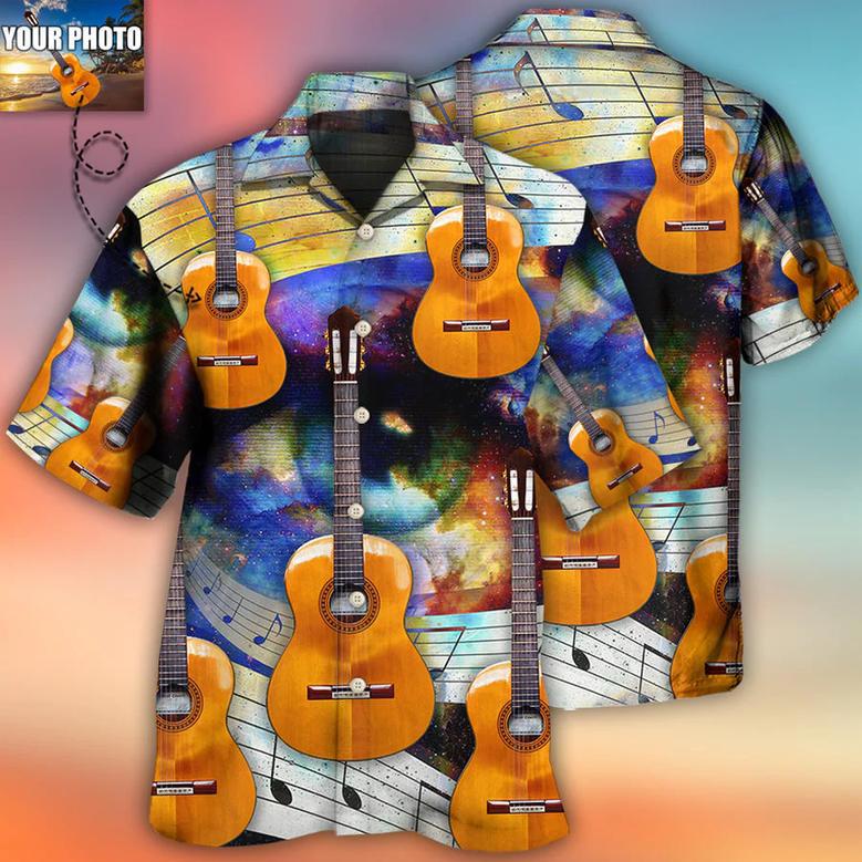 Custom Photo Guitar Daisy White Pattern All Over Print Hawaiian Shirt, Musician Shirt, Guitar Shirt