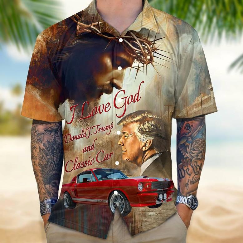 Custom Photo I Love God Trump And Classic Car Hawaiian Shirt 62603 Gift For Trump Lovers