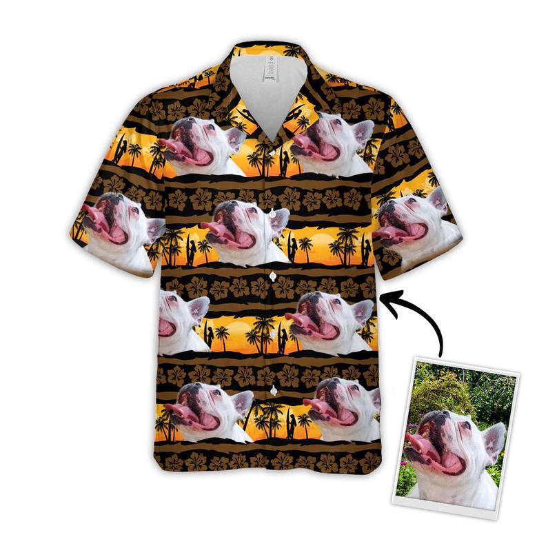 Custom Sunset & Palm Tree Pattern Short-Sleeve Hawaiian Shirt, Gift for Men Women, Dog Lover Shirt