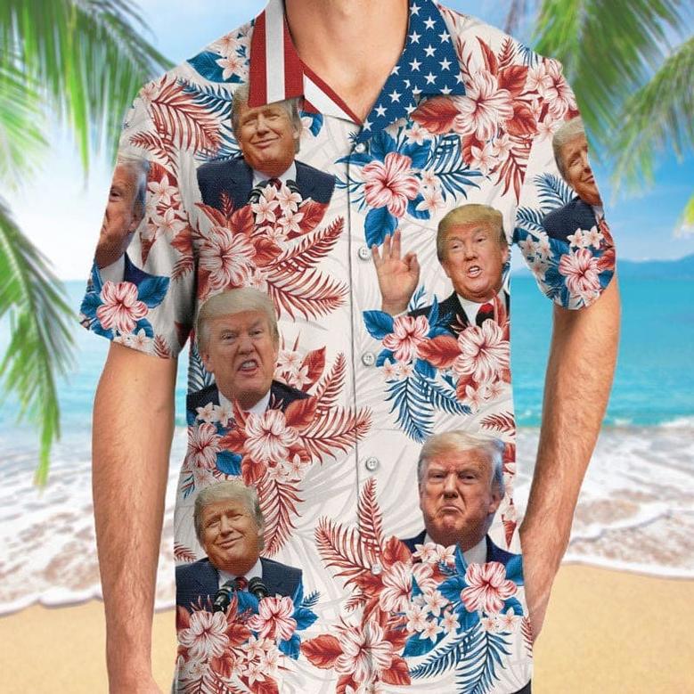 Custom Trump Face US Flag, Trump Homage Shirt, Personalized Hawaiian Shirt, Custom Photo, Election 2024