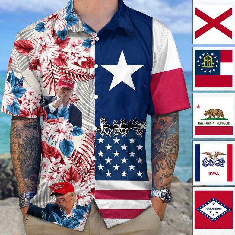 Custom Trump With State Flag Hawaiian Shirt 62543 for Men, Women, Trump Supporters