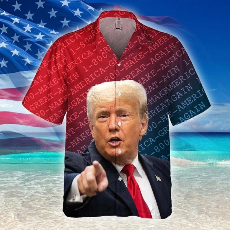 Custom Trump's Face Hawaiian Shirt , Donald Trump Make American Great Again Hawaii Shirt