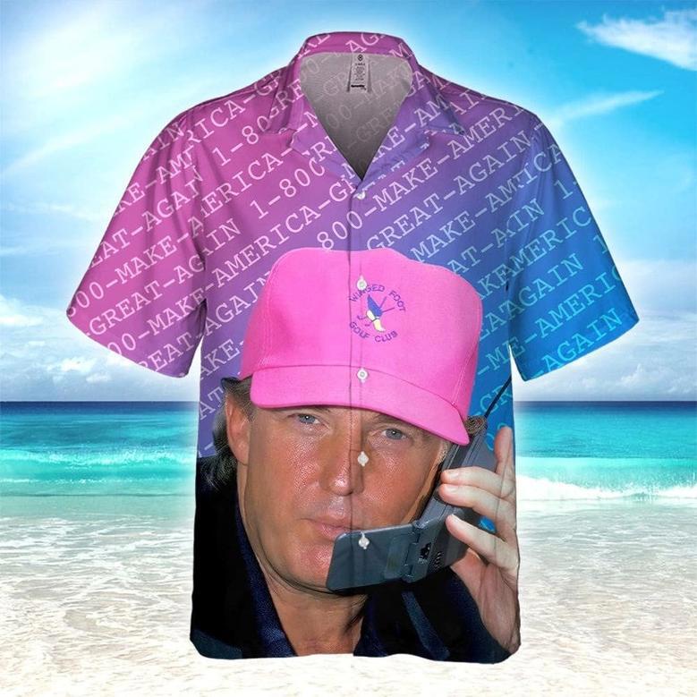 Custom Trump's Face Hawaiian Shirt , Donald Trump Make American Great Again Hawaii Shirt