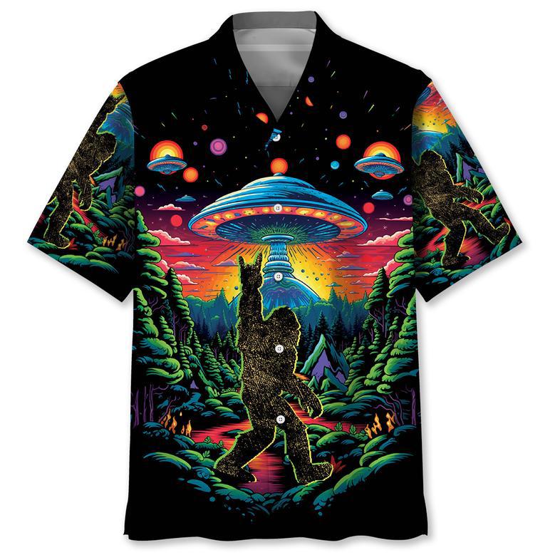 Customized Alien Bigfoot Hawaiian Shirt for Men, Tropical Bigfoot Hawaiian Shirt for Husband