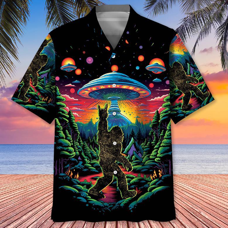 Customized Alien Bigfoot Hawaiian Shirt for Men, Tropical Bigfoot Hawaiian Shirt for Husband