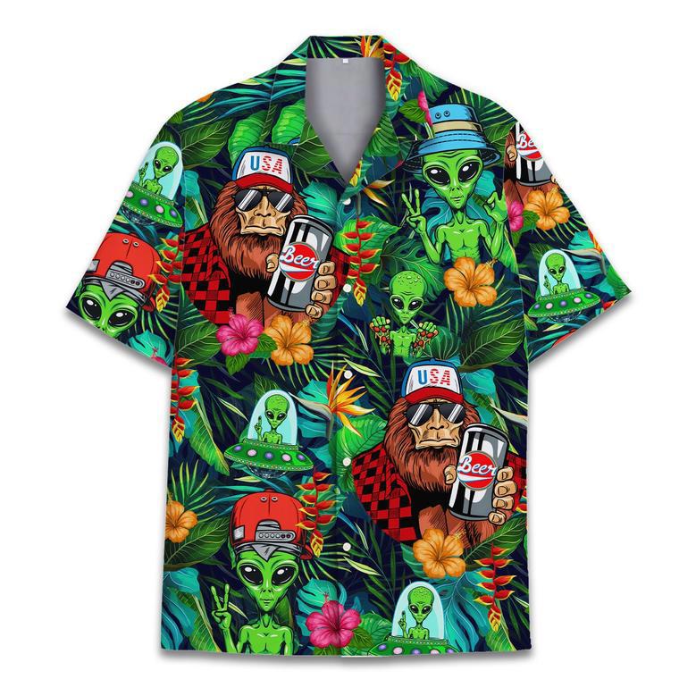 Customized Alien Bigfoot Hawaiian Shirt for Men, Tropical Bigfoot Hawaiian Shirt for Husband