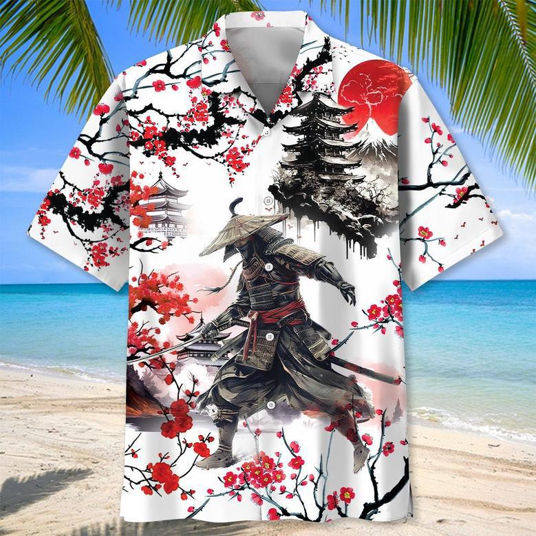 Customized Samurai Under The Moonlight Hawaiian Shirt Summer Vibes, Samurai Hawaiian Shirt