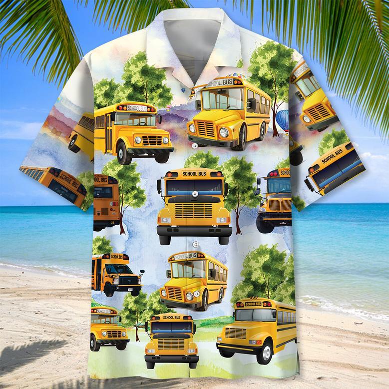 Customized School Bus Tropical Hawaiian Shirt for Men, School Bus Drivers Summer Vibes Hawaiian Shirt