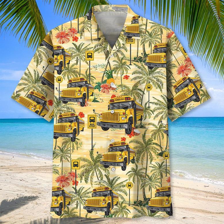 Customized School Bus Tropical Hawaiian Shirt for Men, School Bus Drivers Summer Vibes Hawaiian Shirt