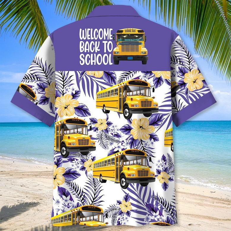 Customized School Bus Tropical Hawaiian Shirt for Men, School Bus Drivers Summer Vibes Hawaiian Shirt