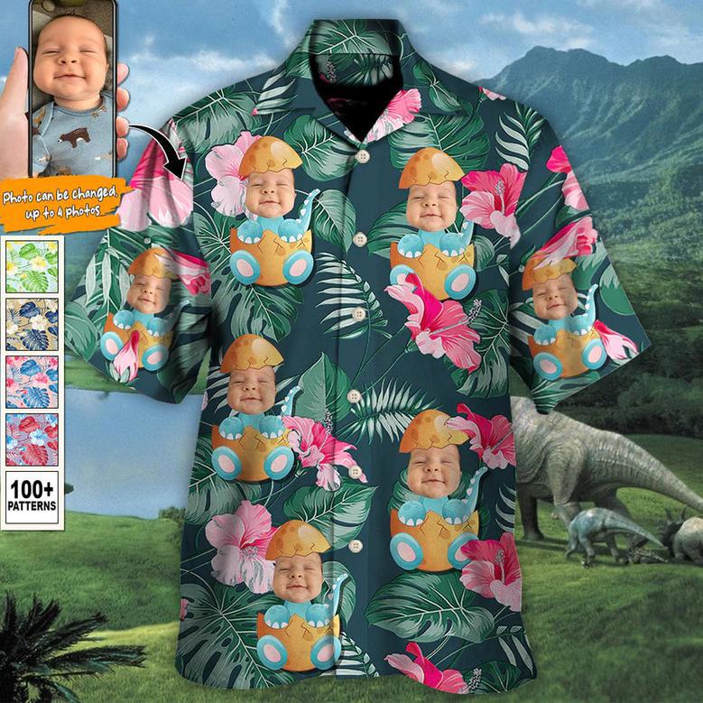 Dinosaur Funny Tropical Style Custom Photo Hawaiian Shirt Personalized Photo Gifts, Gift for Men Women