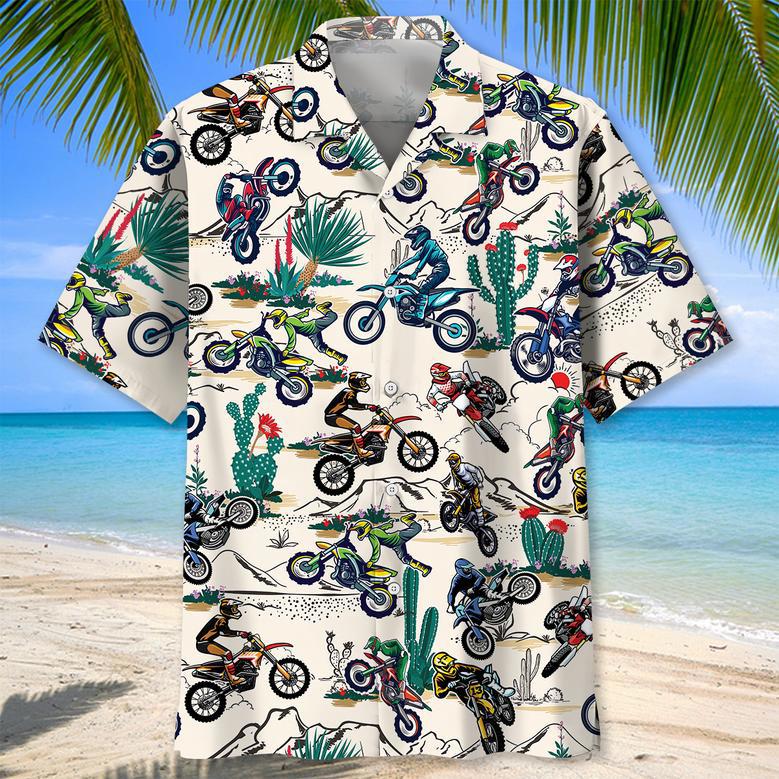 Dirt Bike Tropical Hawaiian Shirt for Men, Motocross Dirt Bike Race Day Aloha Vibes Hawaiian Shirt