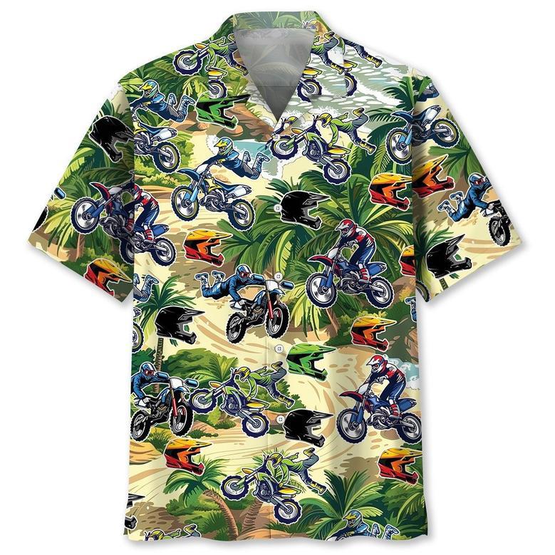 Dirt Bike Tropical Hawaiian Shirt for Men, Motocross Dirt Bike Race Day Aloha Vibes Hawaiian Shirt