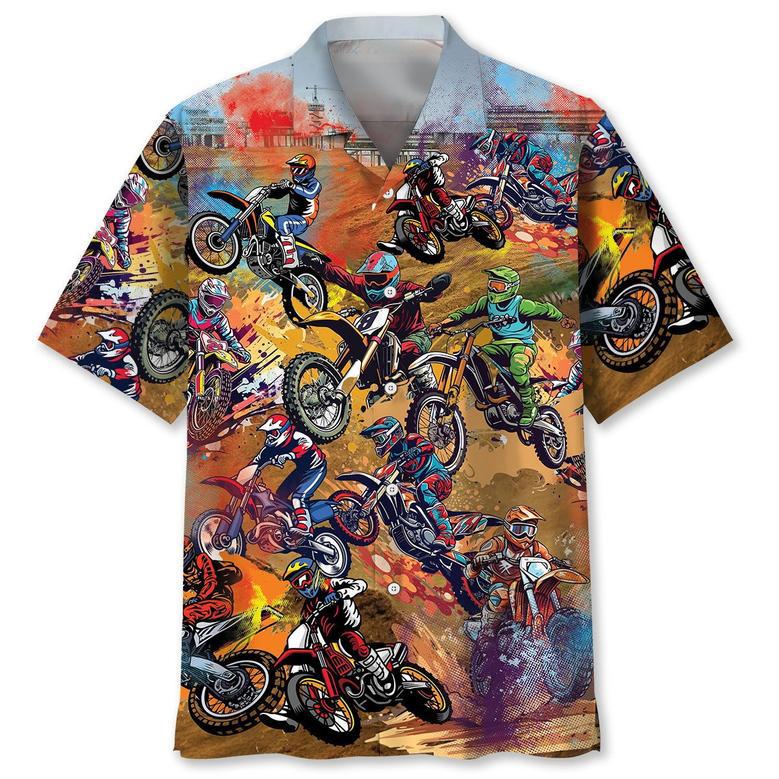 Dirt Bike Vintage Art Hawaiian Shirt for Men, Motocross Dirt Bike Race Day Tropical Hawaiian Shirt