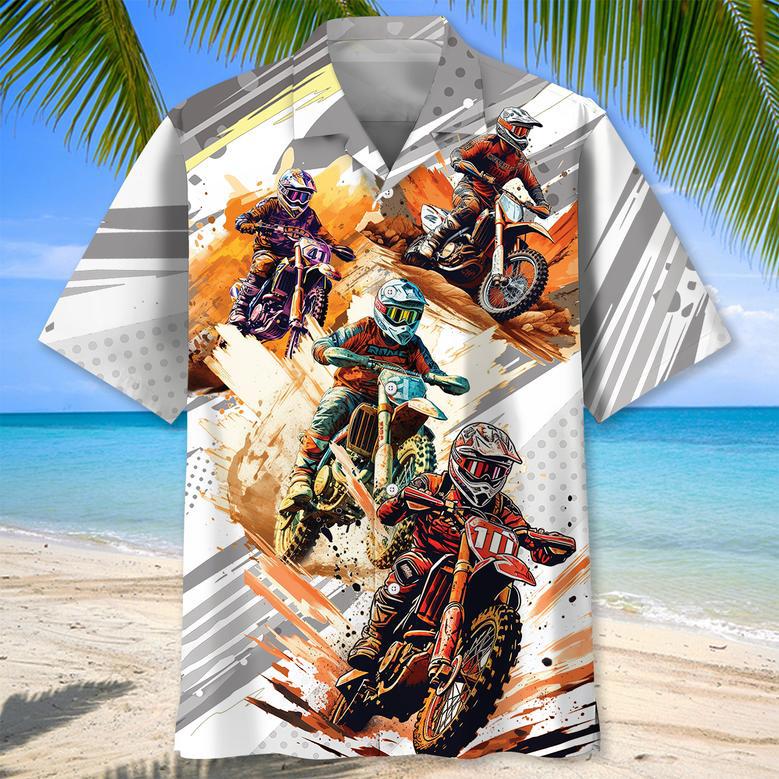 Dirt Bike Vintage Art Hawaiian Shirt for Men, Motocross Dirt Bike Race Day Tropical Hawaiian Shirt