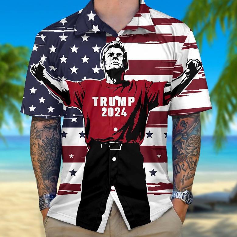 Donald Trump 2024 Hawaiian Shirt, US Flag Trump Hawaii Shirt For Patriotic Republican Supporters