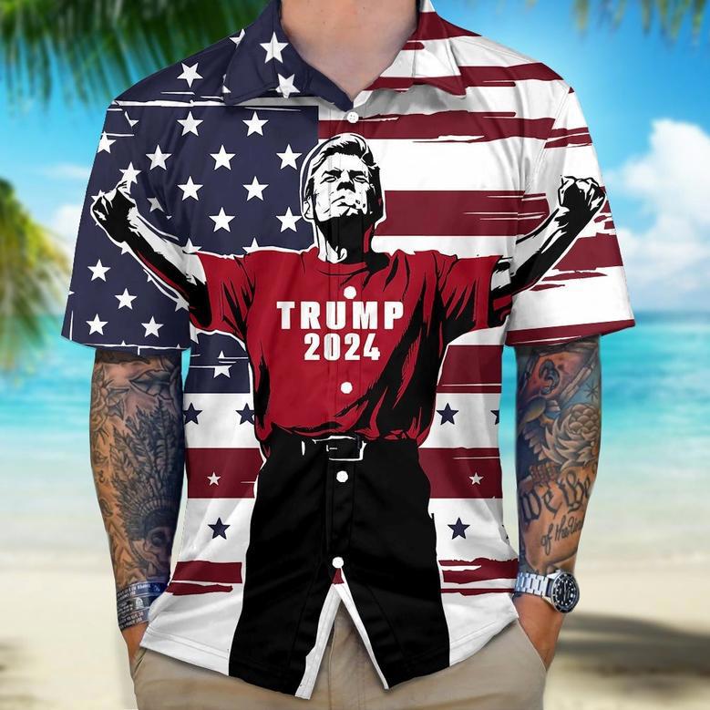 Donald Trump 2024 Hawaiian Shirt, US Flag Trump Hawaii Shirt For Patriotic Republican Supporters