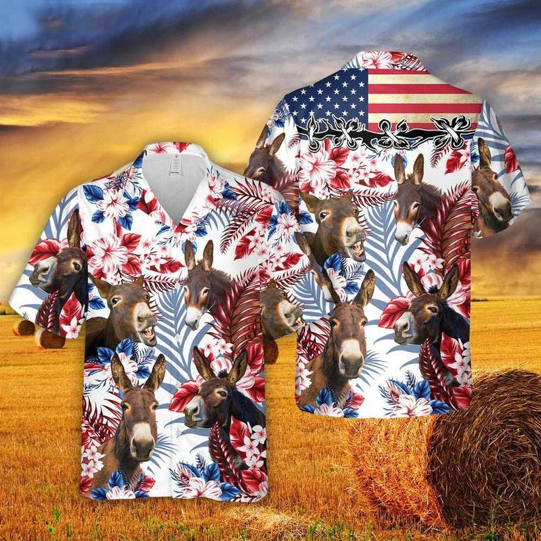 Donkey US Flag Flowers Hawaiian Shirt Summer Vibes for Farmers, Men, Women