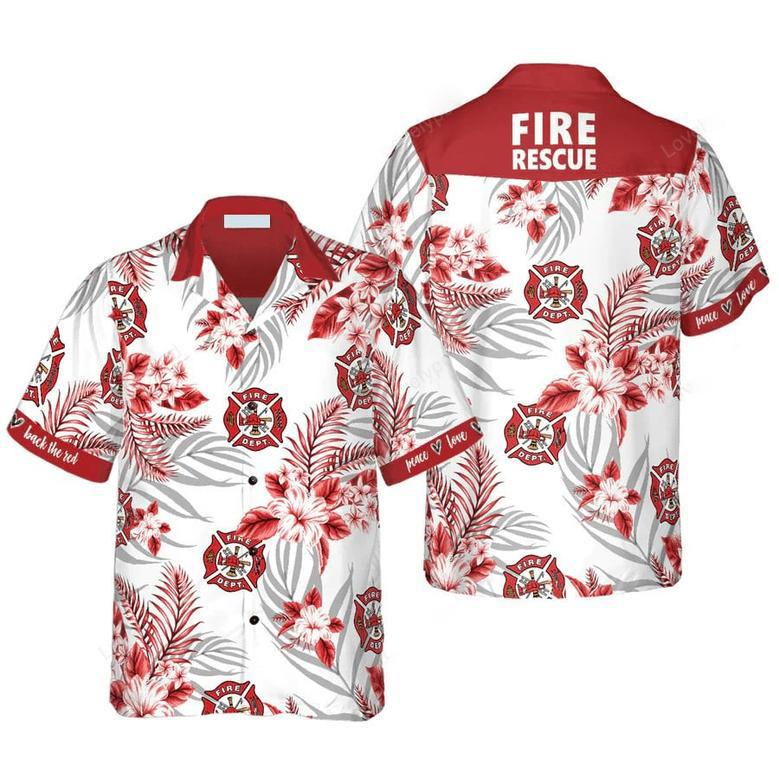 Fire Truck of July Hawaiian Shirt for Firefighter, Fireman Independence Day Firefighter Uniform Shirt