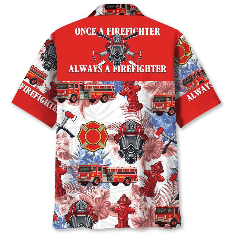 Fire Truck of July Hawaiian Shirt for Firefighter, Fireman Independence Day Firefighter Uniform Shirt