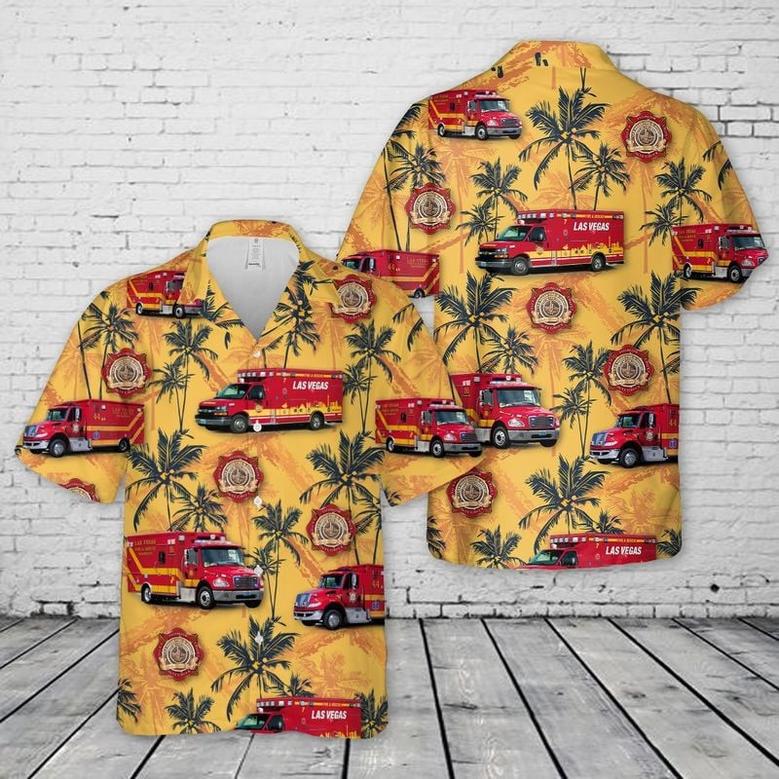 Fire Truck of July Hawaiian Shirt for Firefighter, Fireman Independence Day Firefighter Uniform Shirt