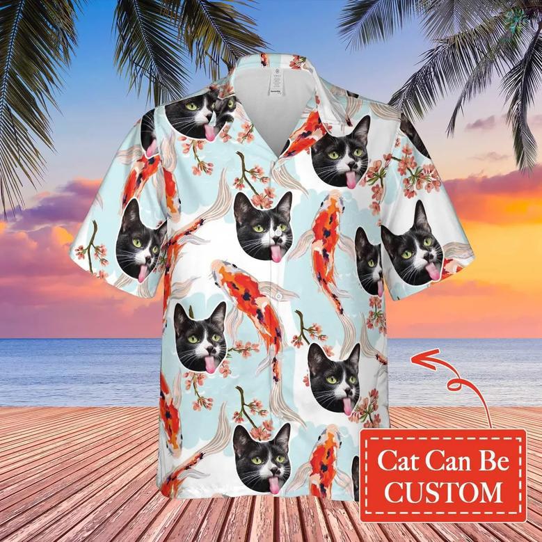 Fish And Funny Cat Hawaiian Custom Image Cat Summer Shirt Beach Hawaiian, Hawaiian Shirt for Men Women, Cat Lover