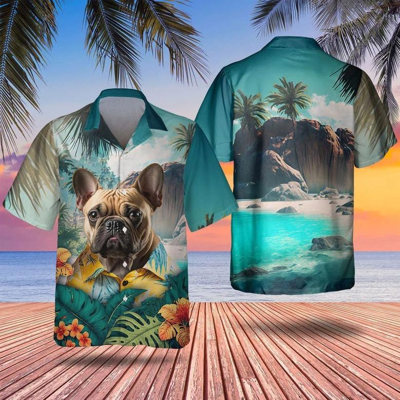 French Bulldog Tropical Pattern Hawaiian Shirt , Summer Beach Shirt Gift For Dog Lovers