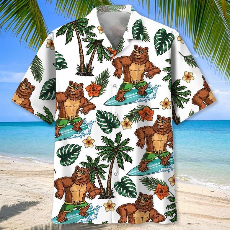 Funny Bear Surfing Hawaiian Shirt Beach Tropical Aloha Surfing Hawaiian Shirt for Men, Husband