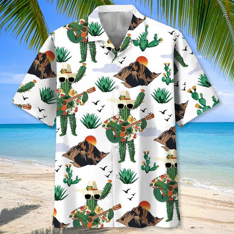 Funny Cactus Guitar Hawaiian Shirt for Men, Guitar Lovers, Guitar Players Hawaiian Shirt