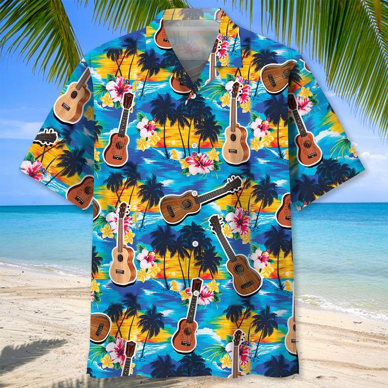 Funny Classic Guitar, Electric Guitar Blue Tropical Hawaiian Shirt for Men, Women, Guitar Lovers