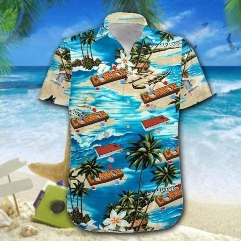 Funny Cornhole Retro Tropical Hawaiian Shirt for Men, Women, Cornhole Summer Aloha Hawaiian Shirt