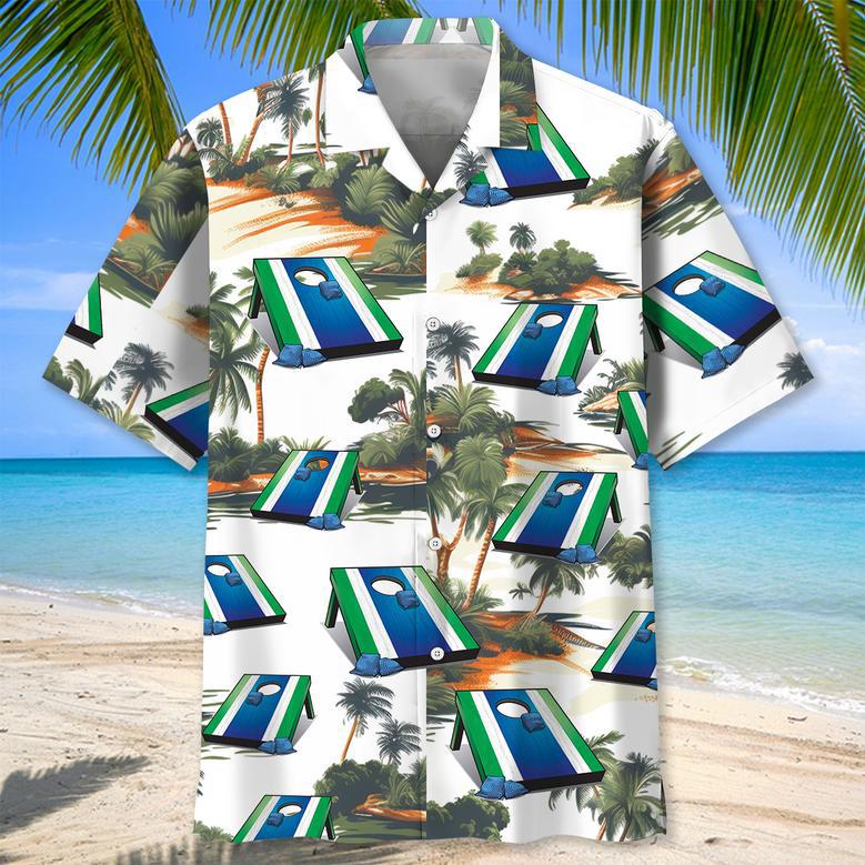 Funny Cornhole Retro Tropical Hawaiian Shirt for Men, Women, Cornhole Summer Aloha Hawaiian Shirt